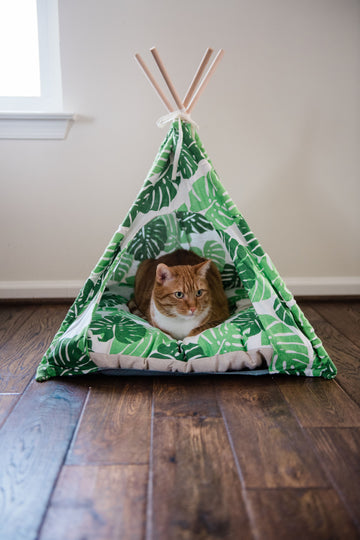 "The Teepee" Leafy Green Cat Yurt