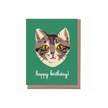 Green Cat Birthday Card