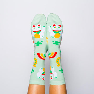 Lucky Cat & Clover Crew Socks - Women's